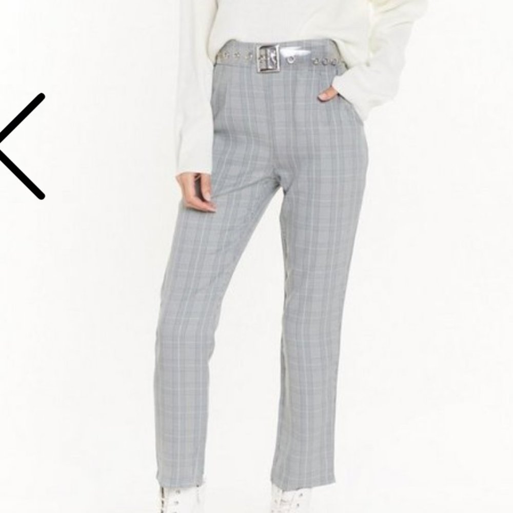 NWT High-Waisted Tapered Pants in Check Print